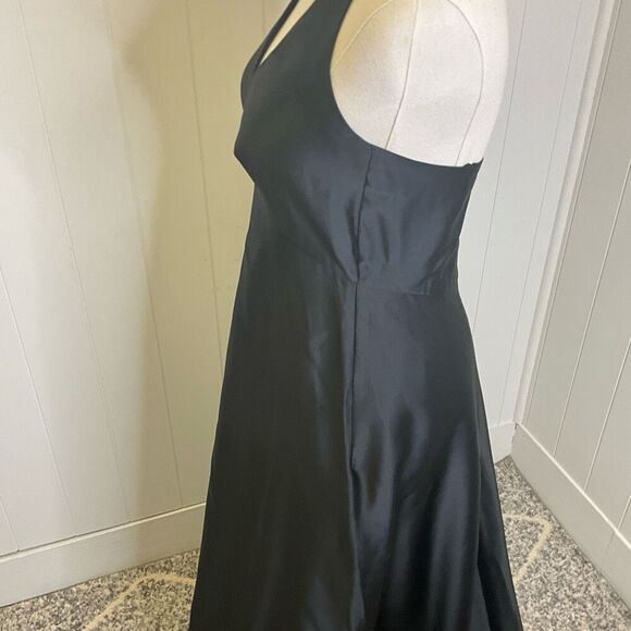 Ann Taylor Womens 6 Satin Evening Maxi Dress Black Halter Neck Open Back Zips - Picture 11 of 15